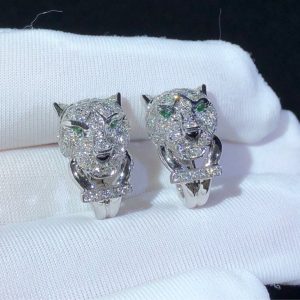 Panthère De Cartier Earrings Custom Natural Emerald Diamond 18K White Gold (2)