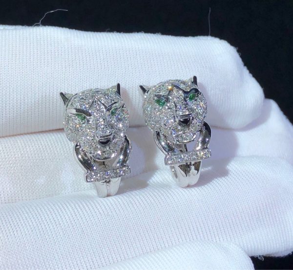 Panthère De Cartier Earrings Custom Natural Emerald Diamond 18K White Gold (2)