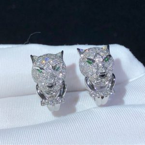 Panthère De Cartier Earrings Custom Natural Emerald Diamond 18K White Gold (2)