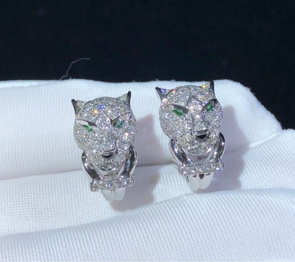 Panthère De Cartier Earrings Custom Natural Emerald Diamond 18K White Gold (2)