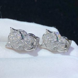 Panthère De Cartier Earrings Custom Natural Emerald Diamond 18K White Gold (2)