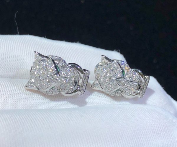 Panthère De Cartier Earrings Custom Natural Emerald Diamond 18K White Gold (2)