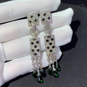 Panthère De Cartier Earrings Custom Natural Gemstone Diamonds 18K White Gold (2)