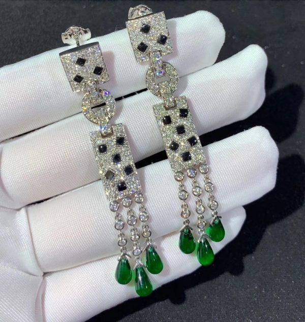 Panthère De Cartier Earrings Custom Natural Gemstone Diamonds 18K White Gold (2)