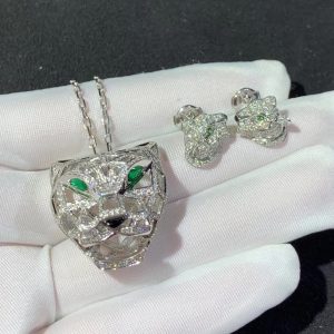 Panthère De Cartier Necklace And Earring Set Custom Natural Diamond 18K White Gold (2)