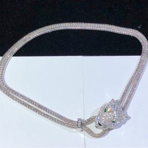 Panthère De Cartier Necklace Custom 18K White Gold Natural Diamond (2)