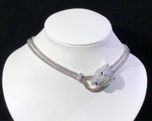 Panthère De Cartier Necklace Custom 18K White Gold Natural Diamond (2)