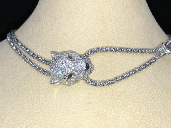 Panthère De Cartier Necklace Custom Natural Diamond 18K White Gold (2)