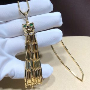 Panthère De Cartier Necklace Diamond Agate Emeralds 18K Gold Custom (2)