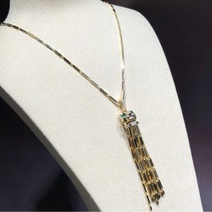 Panthère De Cartier Necklace Diamond Agate Emeralds 18K Gold Custom (2)