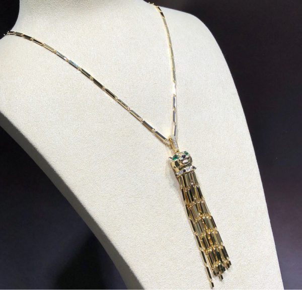 Panthère De Cartier Necklace Diamond Agate Emeralds 18K Gold Custom (2)