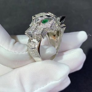 Panthère De Cartier Rings Custom Natural Agate Diamond 18K White Gold (2)