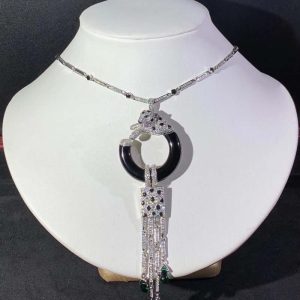 Panthère De Cartier Women Necklace Custom Natural Diamond Gems 18K White Gold (2)