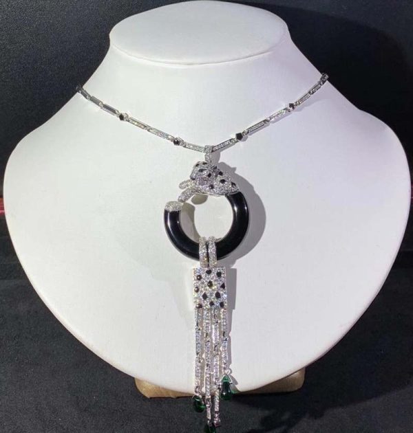 Panthère De Cartier Women Necklace Custom Natural Diamond Gems 18K White Gold (2)