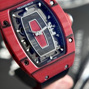 Replica Richard Mille Watch RM07-01 Red Carbon Black Rubber Strap 32x46mm (1)