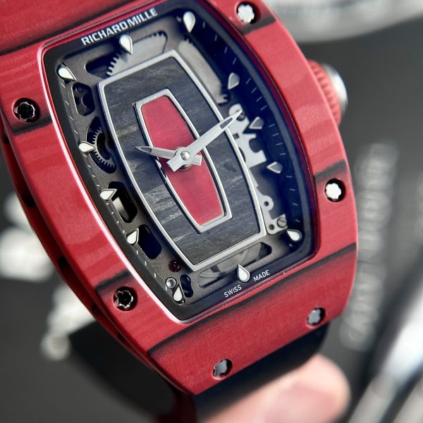 Replica Richard Mille Watch RM07-01 Red Carbon Black Rubber Strap 32x46mm (1)