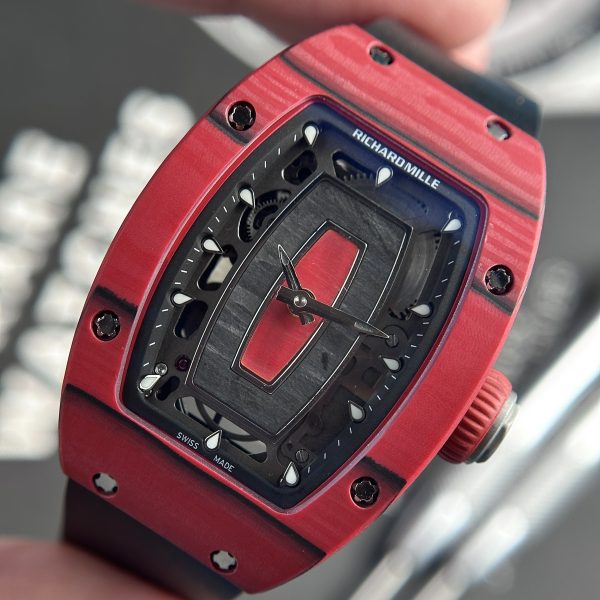 Replica Richard Mille Watch RM07-01 Red Carbon Black Rubber Strap 32x46mm (1)