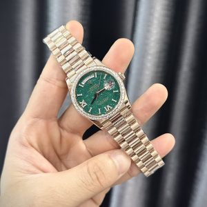 Rolex Day-Date 128235 Customs Moissanite 18K Gold Wrapped Turquoise Dial