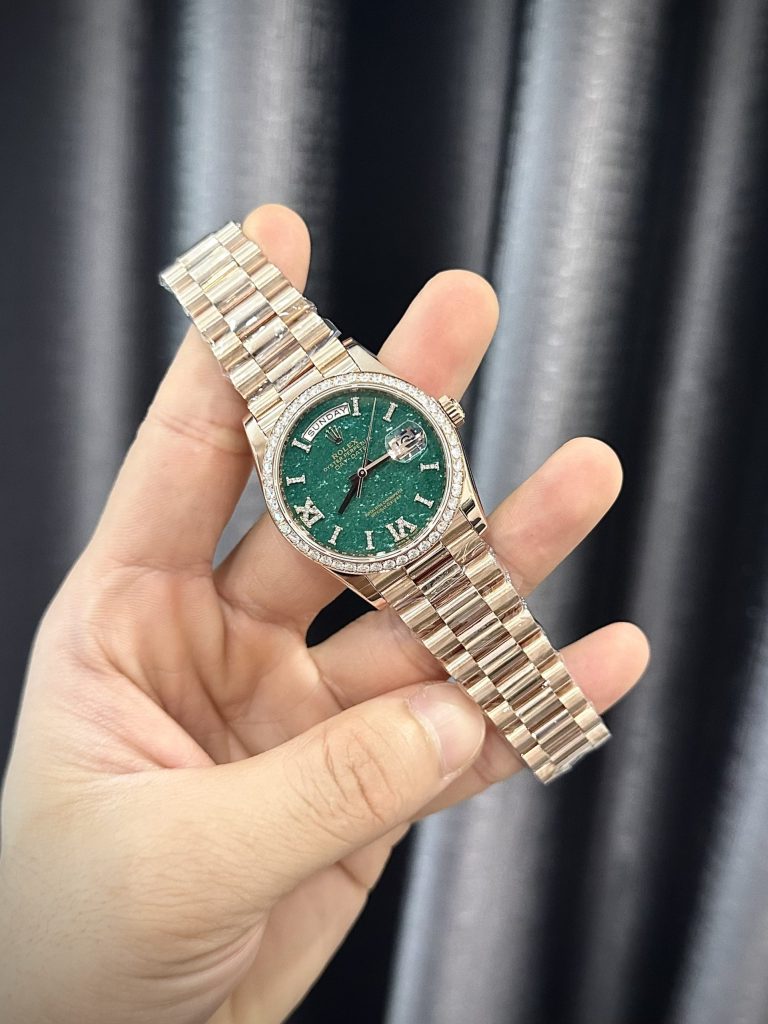 Rolex Day-Date 128235 Customs Moissanite 18K Gold Wrapped Turquoise Dial 