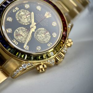 Rolex Daytona Rainbow Best Replica Gold Wrapped Moissanite Ruby Sapphire 40mm (1)