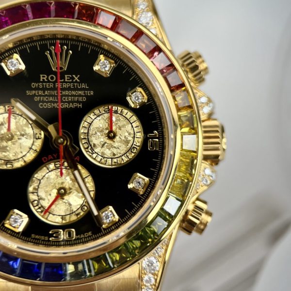 Rolex Daytona Rainbow Best Replica Gold Wrapped Moissanite Ruby Sapphire 40mm (1)