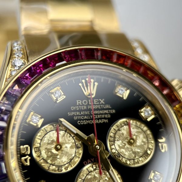 Rolex Daytona Rainbow Best Replica Gold Wrapped Moissanite Ruby Sapphire 40mm (1)