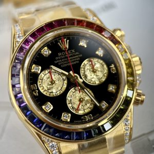 Rolex Daytona Rainbow Best Replica Gold Wrapped Moissanite Ruby Sapphire 40mm (1)