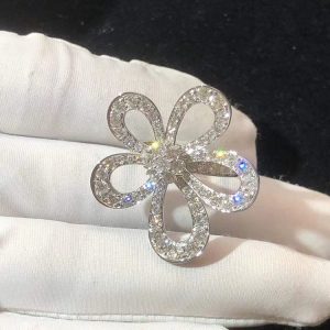 Van Cleef & Arpels Flowerlace Womens Ring Custom Natural Diamond 18K White Gold (2)