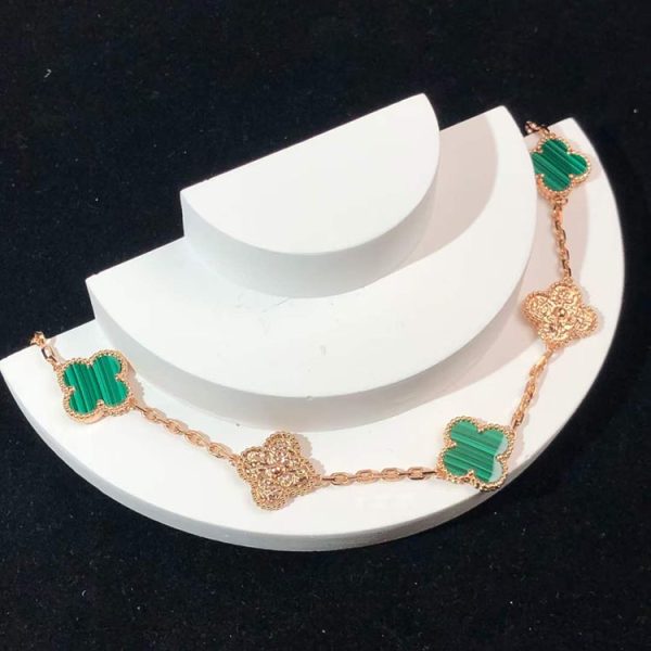 Van Cleef & Arpels Vintage Alhambra Bracelet Natural Gemstone Diamonds 18K Rose Gold Custom (2)