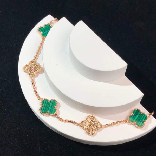 Van Cleef & Arpels Vintage Alhambra Bracelet Natural Gemstone Diamonds 18K Rose Gold Custom (2)