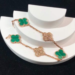 Van Cleef & Arpels Vintage Alhambra Bracelet Natural Gemstone Diamonds 18K Rose Gold Custom (2)