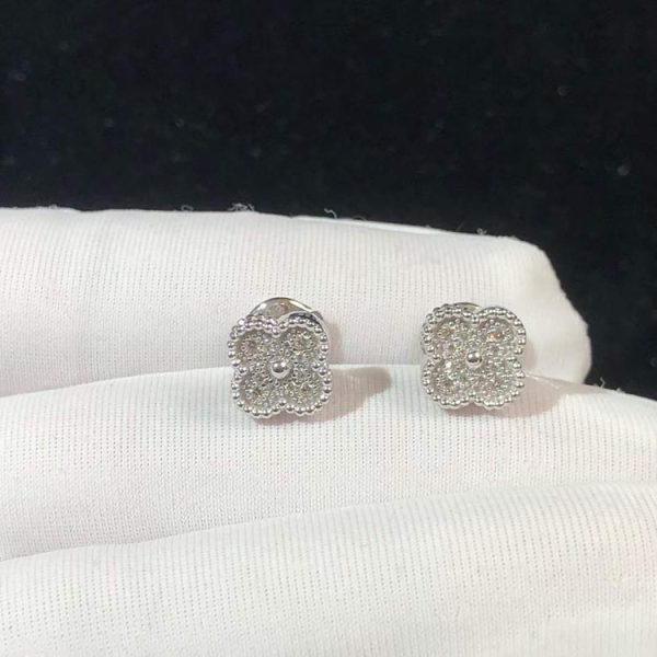 Van Cleef & Arpels Vintage Alhambra Earring Natural Diamond 18K White Gold Custom (2)