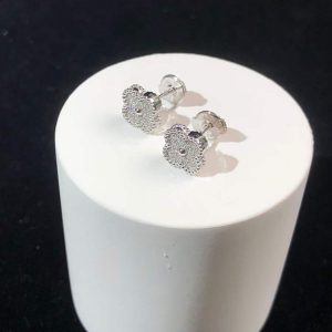 Van Cleef & Arpels Vintage Alhambra Earring Natural Diamond 18K White Gold Custom (2)