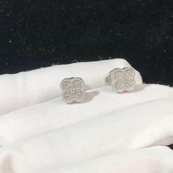 Van Cleef & Arpels Vintage Alhambra Earring Natural Diamond 18K White Gold Custom (2)