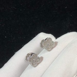 Van Cleef & Arpels Vintage Alhambra Earring Natural Diamond 18K White Gold Custom (2)