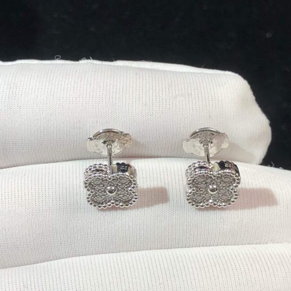 Van Cleef & Arpels Vintage Alhambra Earring Natural Diamond 18K White Gold Custom (2)