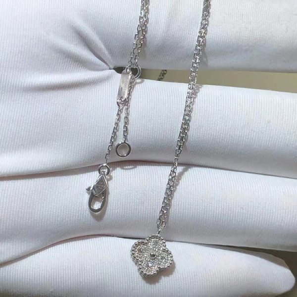 Van Cleef & Arpels Vintage Alhambra Necklace Custom 18K White Gold Natural Diamond (2)