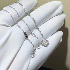 Van Cleef & Arpels Vintage Alhambra Necklace Custom 18K White Gold Natural Diamond (2)