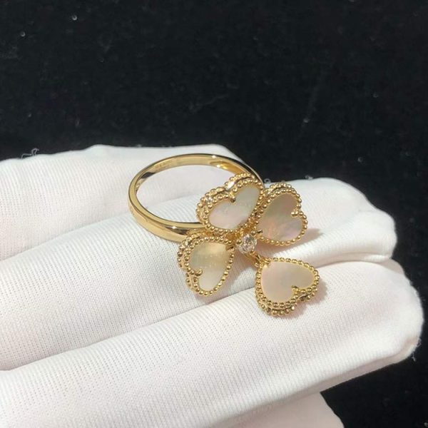 Van Cleef & Arpels Vintage Alhambra Ring Custom 18K Gold Mother Of Pearl (2)