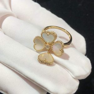 Van Cleef & Arpels Vintage Alhambra Ring Custom 18K Gold Mother Of Pearl (2)