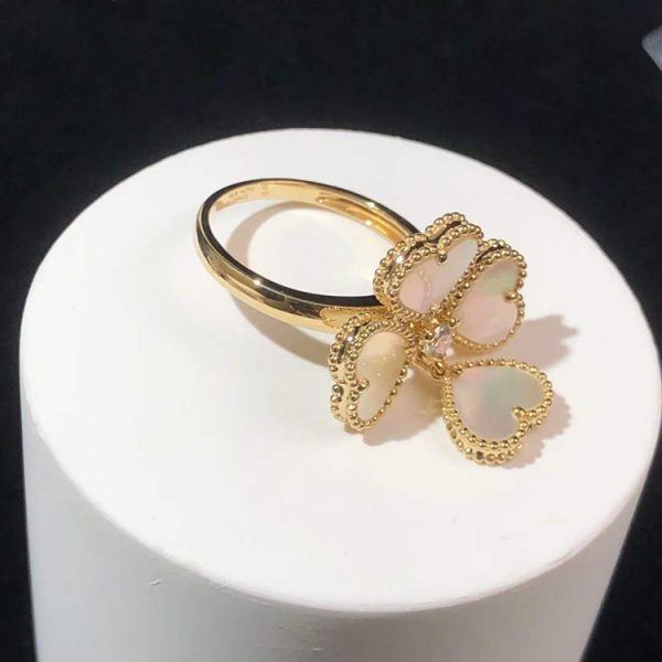 Van Cleef & Arpels Vintage Alhambra Ring Custom 18K Gold Mother Of Pearl (2)