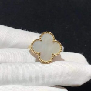 Van Cleef & Arpels Vintage Alhambra Rings Mother Of Pearl 18K Gold Custom (2)