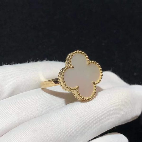 Van Cleef & Arpels Vintage Alhambra Rings Mother Of Pearl 18K Gold Custom (2)