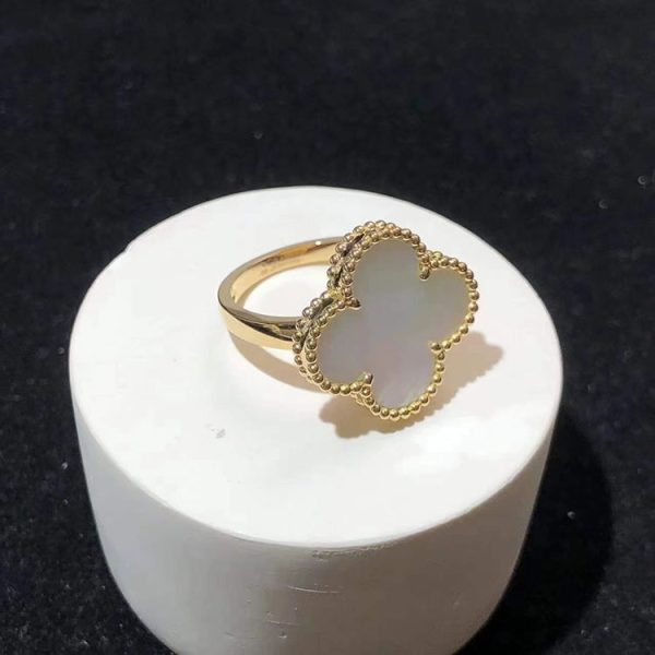 Van Cleef & Arpels Vintage Alhambra Rings Mother Of Pearl 18K Gold Custom (2)