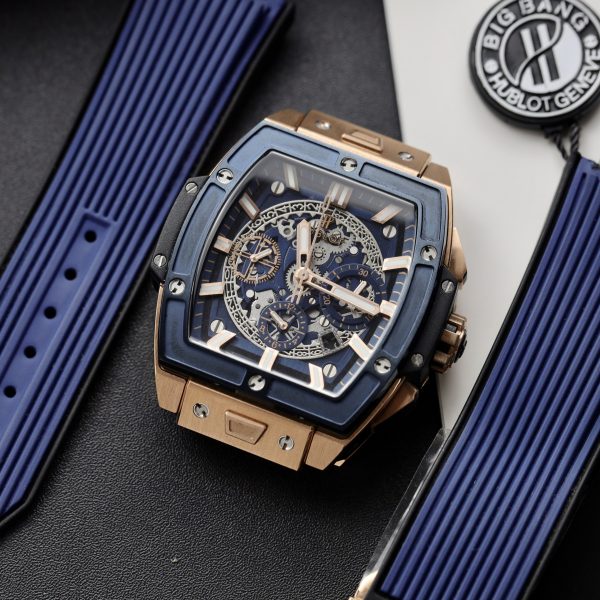 Hublot Spirit Of Big Bang King Gold Bezel Blue Ceramic Replica Watch 42mm (1)