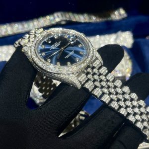 Rolex Iced Out Customs Moissanite Diamonds DateJust 126234 Blue Dial 41mm (8)