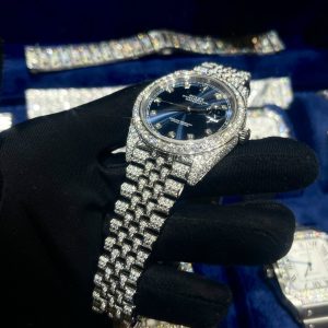 Rolex Iced Out Customs Moissanite Diamonds DateJust 126234 Blue Dial 41mm (8)