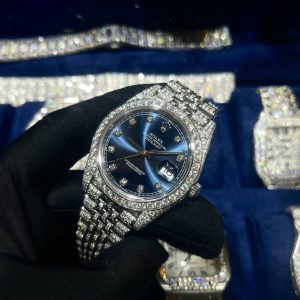 Rolex Iced Out Customs Moissanite Diamonds DateJust 126234 Blue Dial 41mm (8)