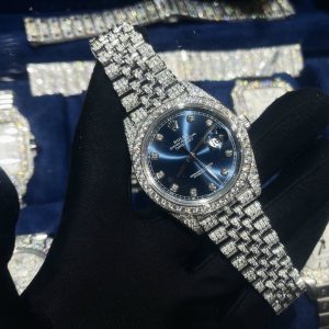 Rolex Iced Out Customs Moissanite Diamonds DateJust 126234 Blue Dial 41mm (8)