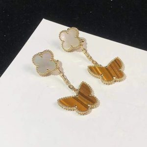 Van Cleef & Arpels Lucky Alhambra Womens Earring Custom Gemstone 18K Gold (2)